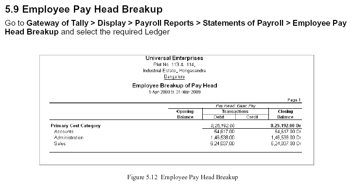 ' Emplyee Pay Head Breakup' Report @ Tally.ERP 9